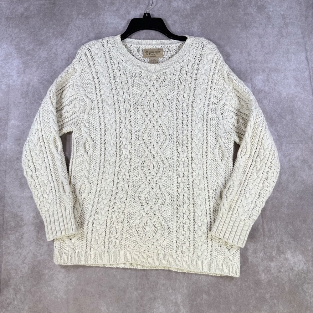 Abercrombie Fitch Sweater Women Small White Preppy Cable Knit Academia Fisherman